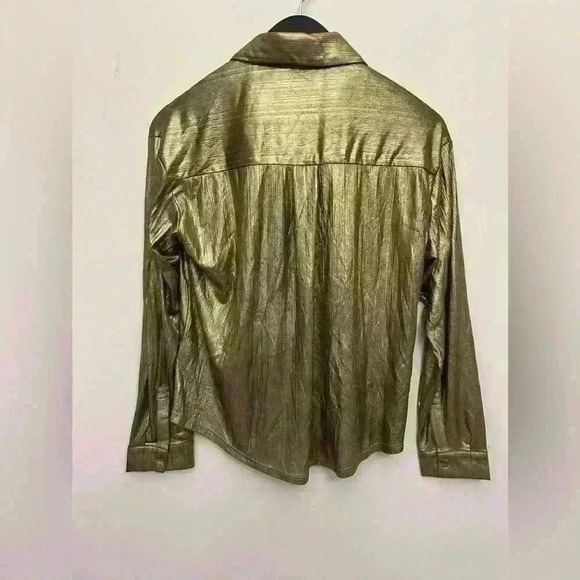 Rachel Zoe Metallic Gold Button Down Shirt Long Sleeve Women's Size S NWT - Picture 2 of 6